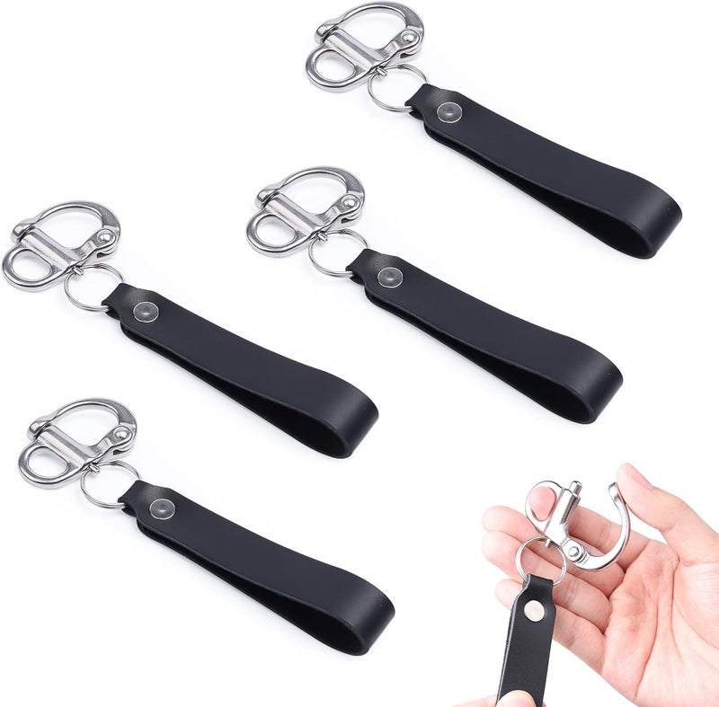 RiaYer Quick Release Snap Shackle - 316 Stainless Steel with Leather Handle for Keychain, Lanyard & Boat Gear - Image 1